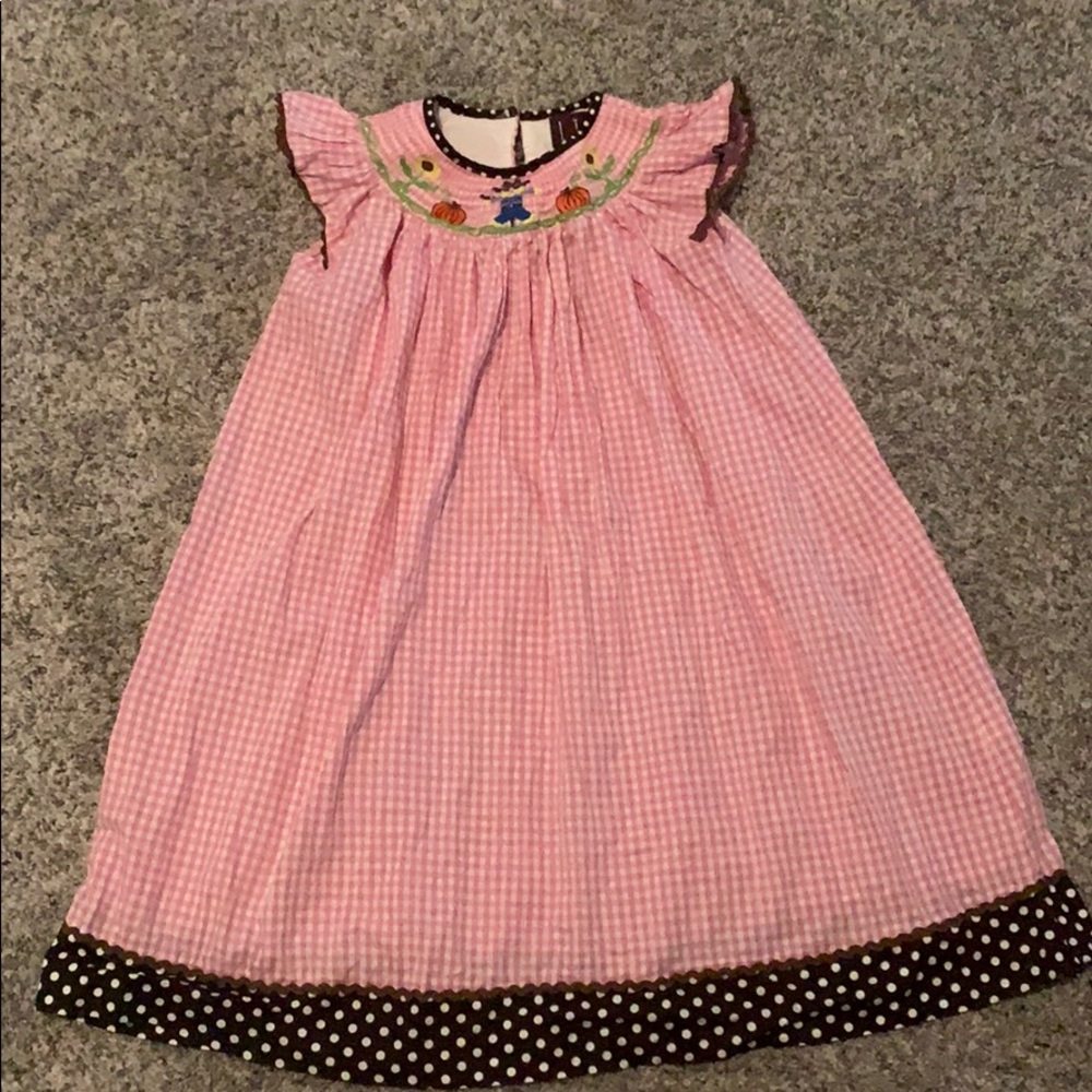 Gingham Smocked Scarecrow & Pumpkins Dress